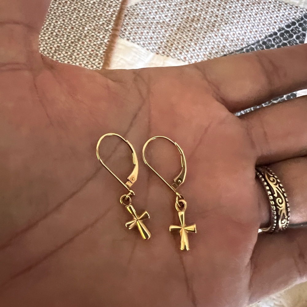 JA St. Teresa Gold Cross Dangle Earrings